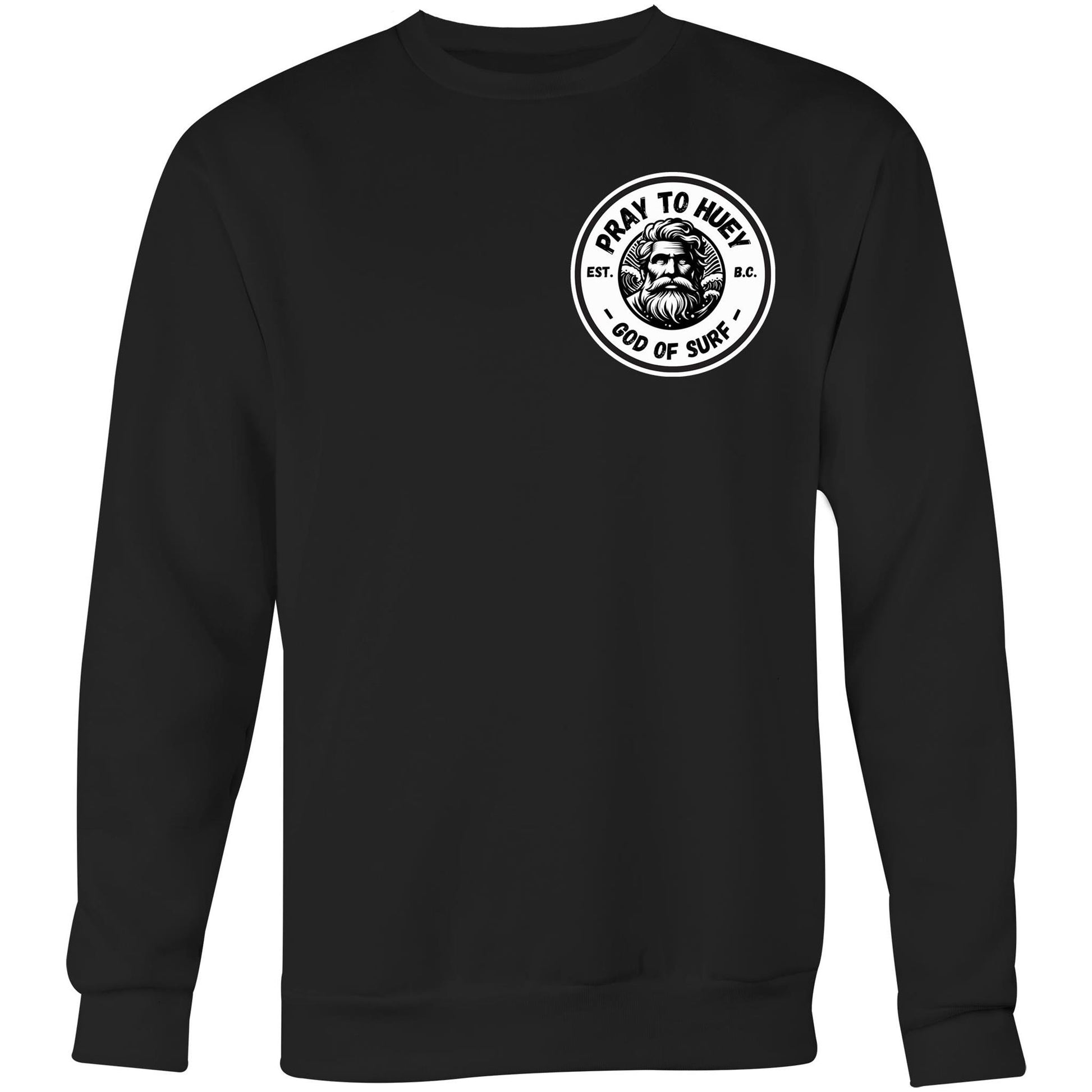 Pray To Huey heavyweight crew sweatshirt in black with chest seal — Australian surf apparel
